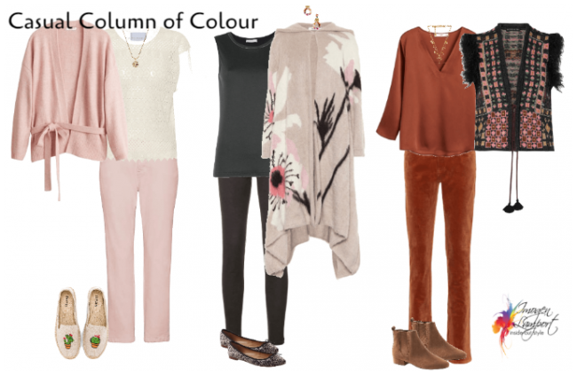 Casual column of colour pants How to create a column of colour in your outfits to elongate and slim
