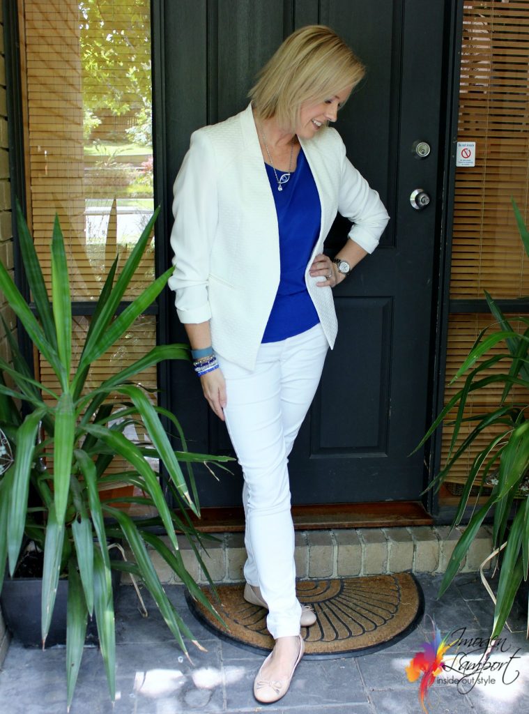 white jacket and jeans