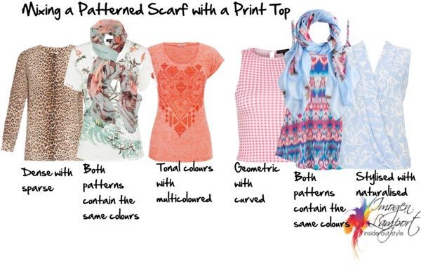 mixing a patterned scarf with a print top