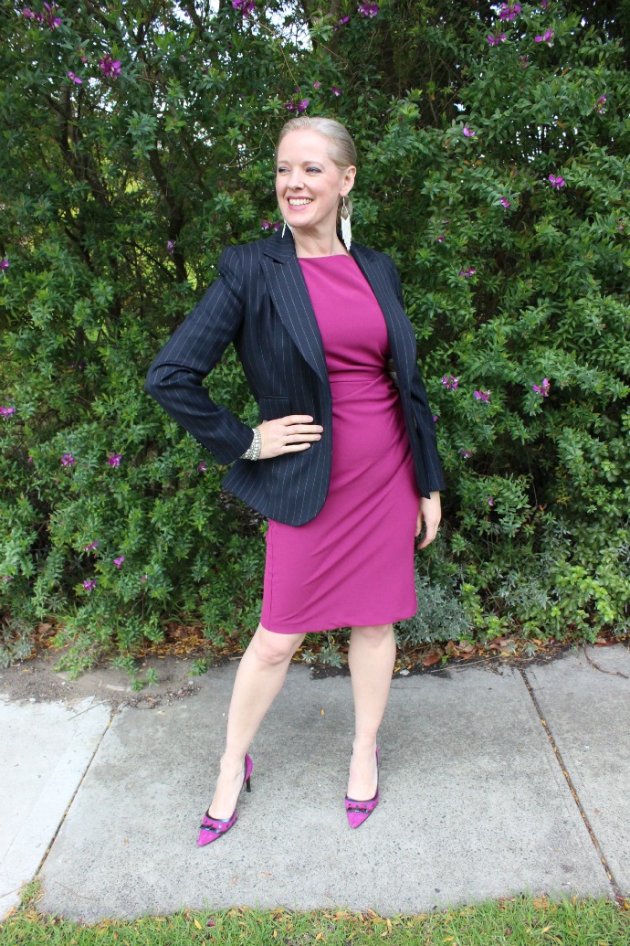 A blazer over a cocktail frock