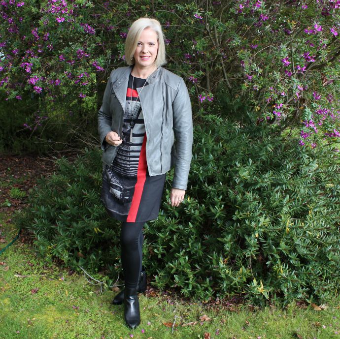 Grey Leather Jacket And Print Tunic Inside Out Style