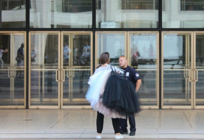 Ballet dancer outside the Lincoln Centre New York