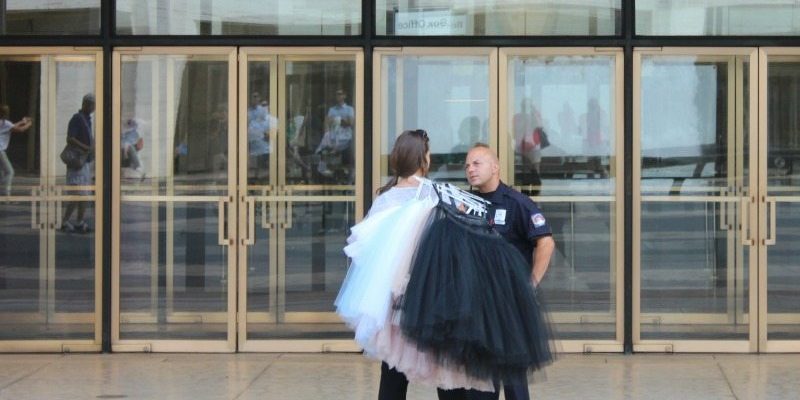 Ballet dancer outside the Lincoln Centre New York
