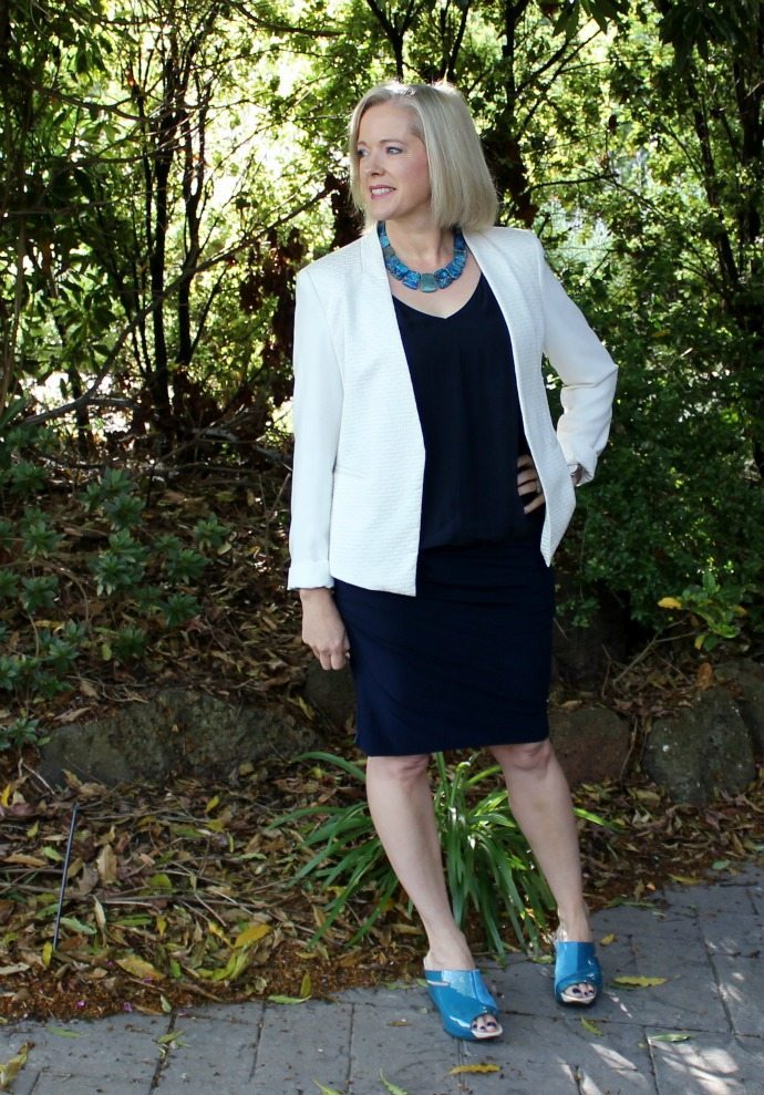 Navy dress white store jacket