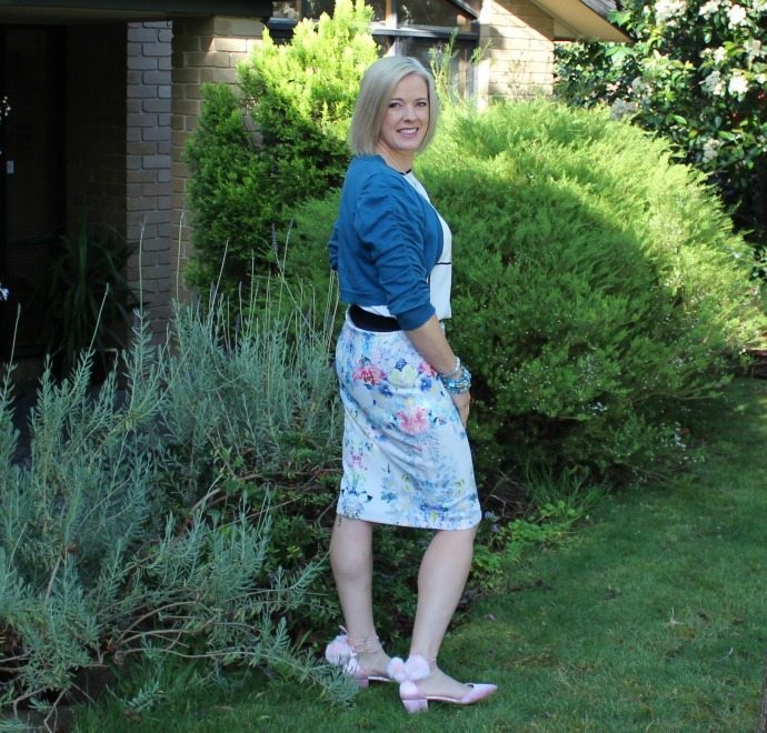 Floral skirt with a teal shrug