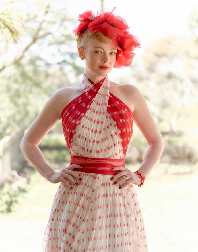 Red and white costume from The Dressmaker Exhibition