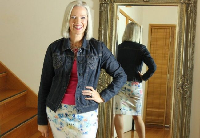 floral skirt denim jacket It's the clothes not your body - you are perfect and I'll tell you why