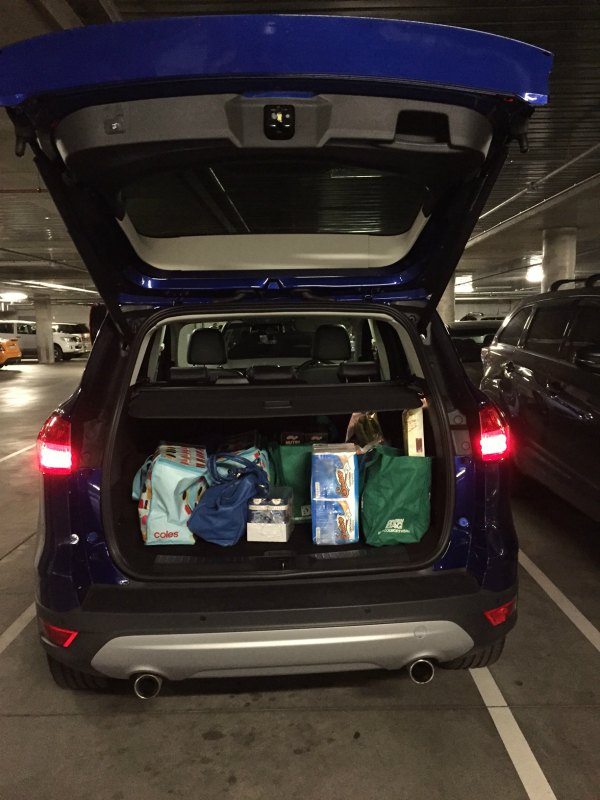Weekly grocery shopping in the back of the Ford Kuga