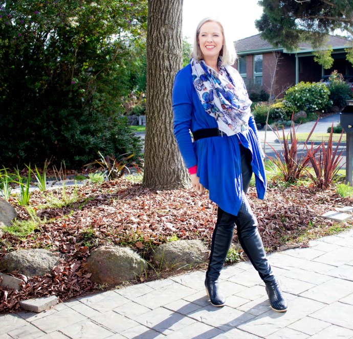 Layering with a waterfall cardigan and a scarf