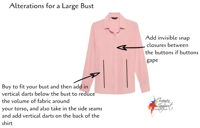 big bust alteration for flattering buttondown  Altering clothes, Clothing  hacks, Repair clothes