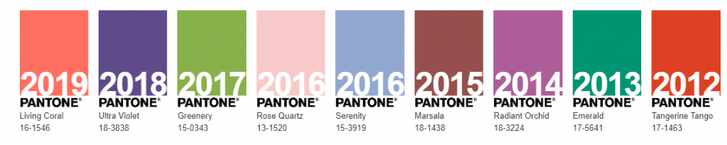 Pantone colours of the year