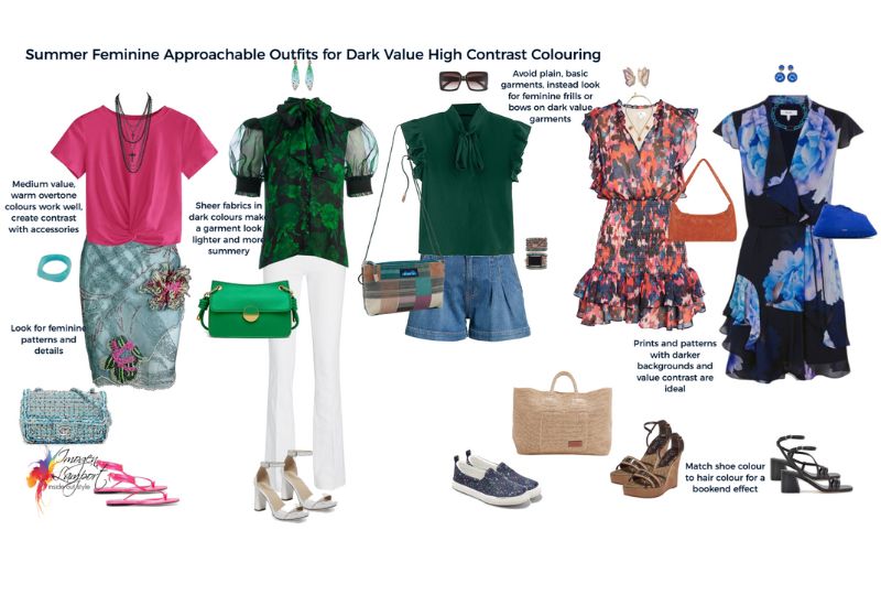 Summer dark value high contrast outfit ideas for feminine and approachable look