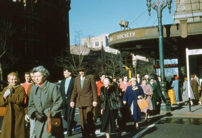 Cnr Exhibition and COllins St Melbourne 1958 Cnr Exhibition and COllins St Melbourne 1958 photo credit Anton Cook