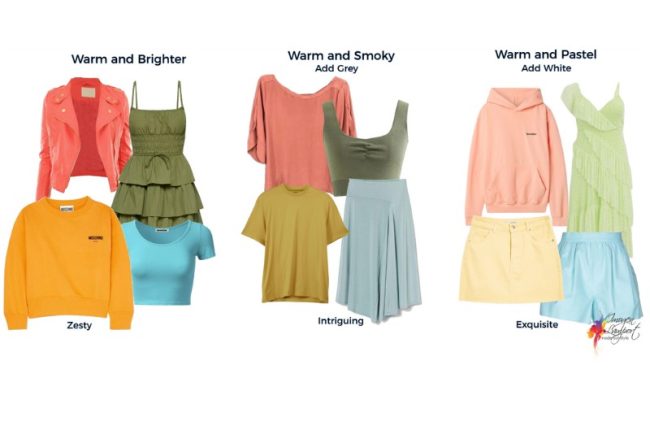 warm light colours with different intensities Warm light colours and how they change depending on the intensity - adding grey vs adding white