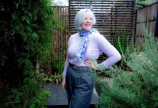 chic and warm in winter chic and warm in winter - casmere sweater, silk scarf and dressy pants