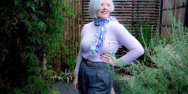 chic and warm in winter - casmere sweater, silk scarf and dressy pants