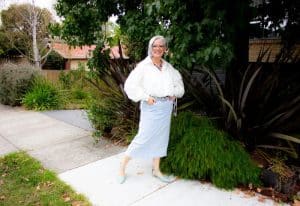 Smart casual - collared shirt with denim skirt and flats