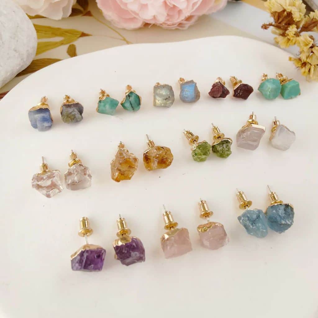 Small Raw Gemstone Stud Earrings
