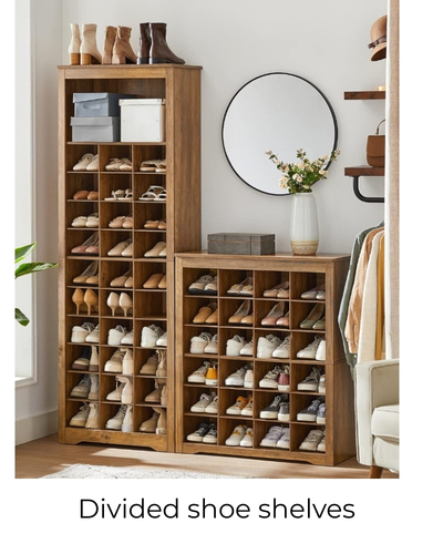 Divided shoe shelves