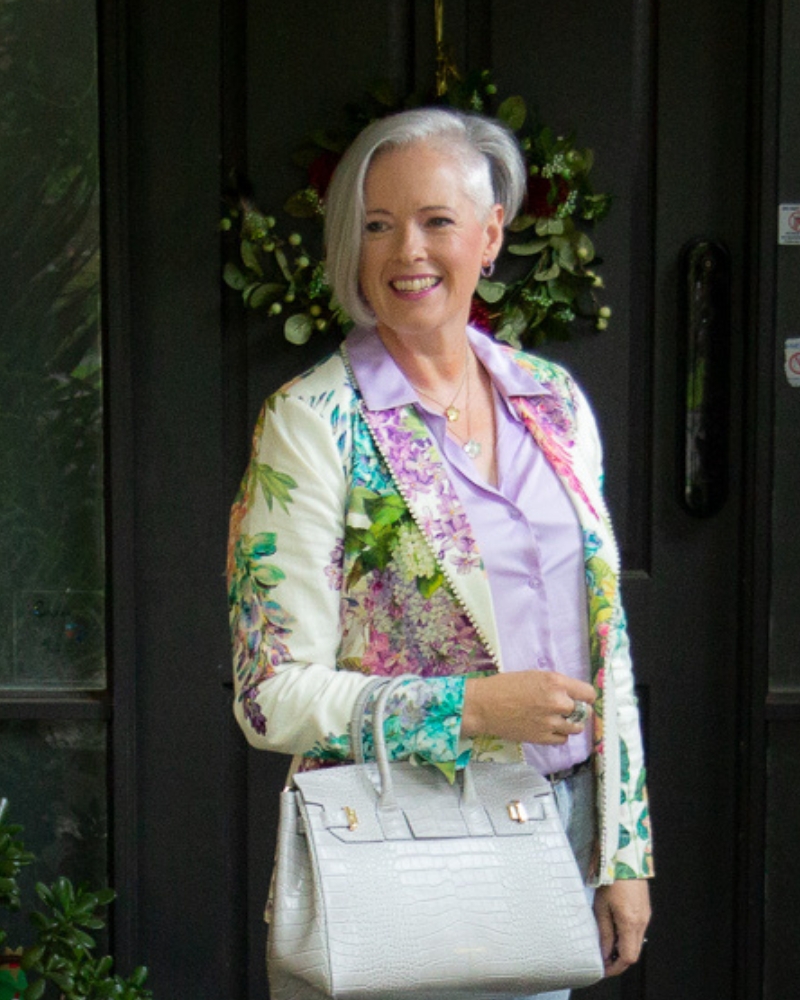 A bold floral blazer has the structure and the feminine edge