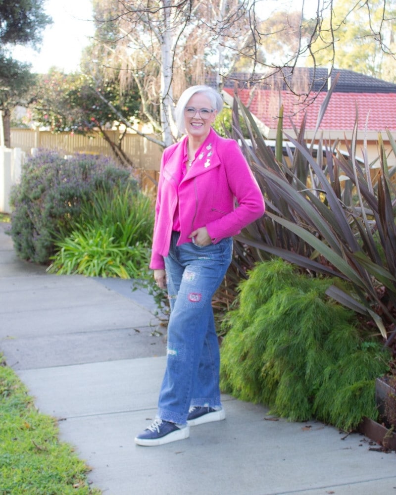 bold colour and fun sashiko embellished jeans