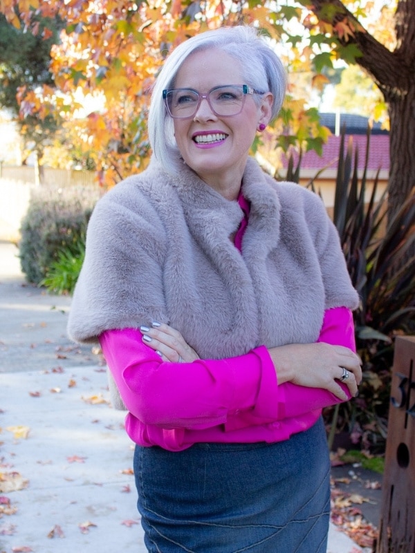 shine balanced with fur and denim
