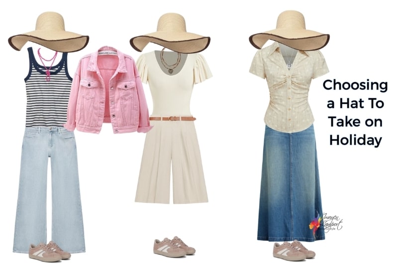 choosing a hat to take on holiday